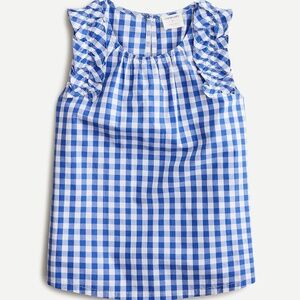 J. Crew Crewcuts Girls Sz 4 4T Shirt Top Blue White Gingham Plaid Ruffle